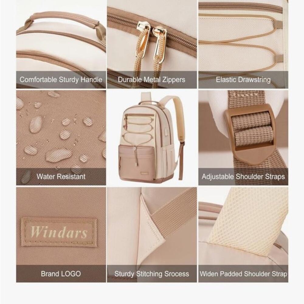 NWT Women Students Fashion 15.6 Inch Laptop Bag for Work Travel (Khaki Beige) - Picture 4 of 13